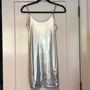 Metallic Silver Bodycon Dress, Size Small